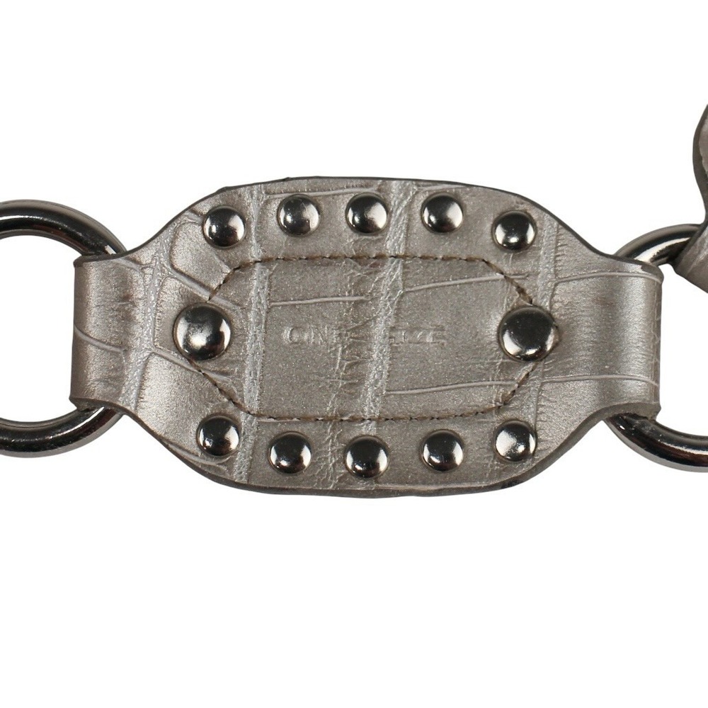 Kathy Van Zeland Studded Leopard Print Leather Chain Link Waist Belt Silver OS - Picture 5 of 7